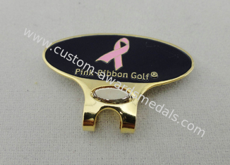 연약한 사기질을 가진 개인화된 금관 악기 분홍색 리본 골프 모자 클립, 금속 클립