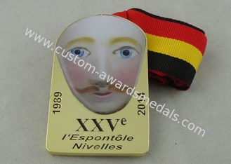 XXV I Espontole Nivelles 금 도금 사기질 리본 메달 2.5 인치